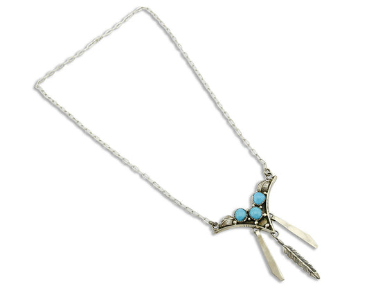 Navajo Signed S Natural Powder Blue Turquoise .925 SOLID Silver Necklace