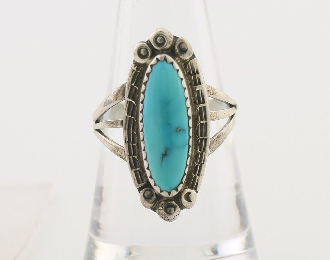 Navajo Ring 925 Silver Sleeping Beauty Turquoise Artist Signed SC C.80's
