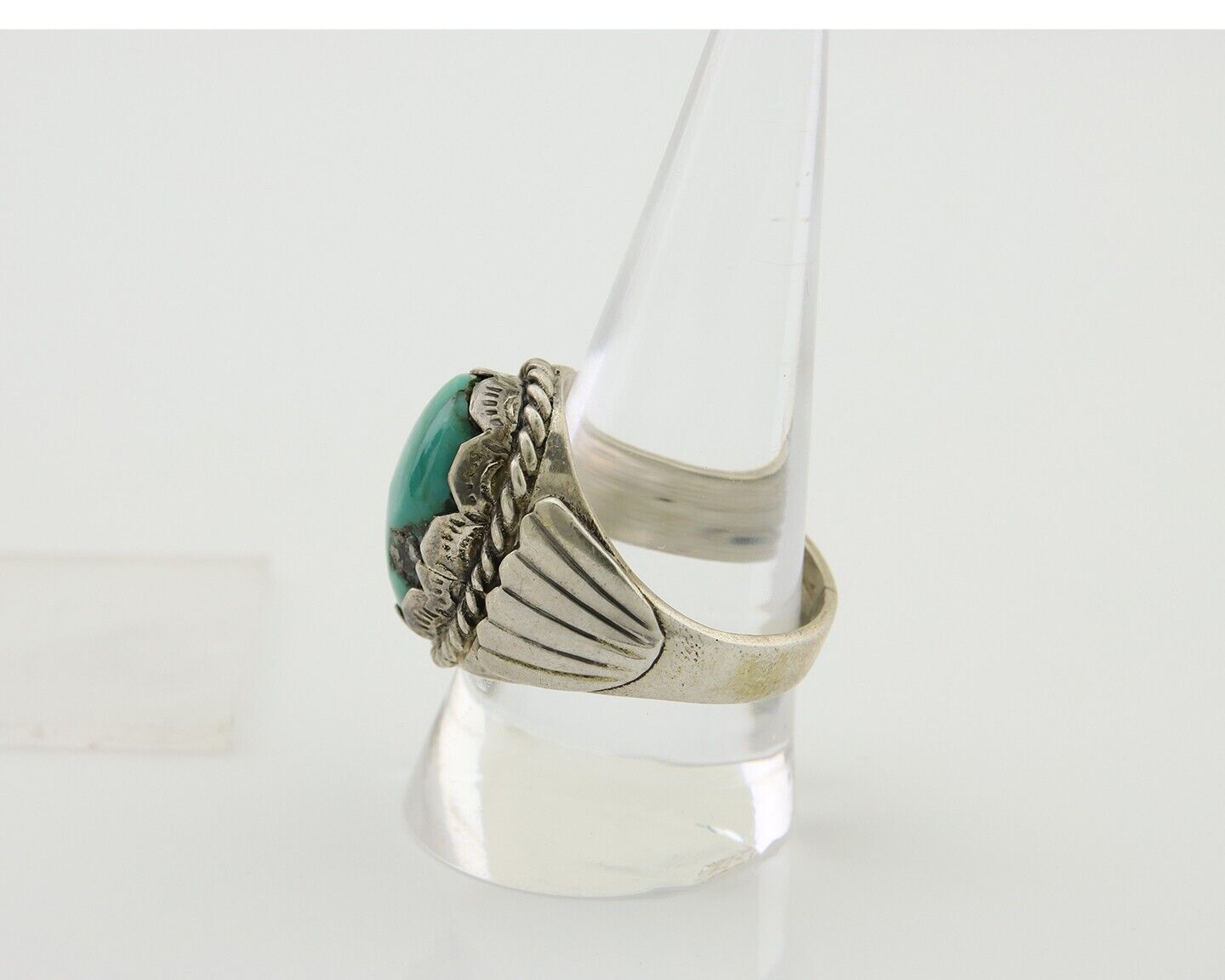 Navajo Hand Stamped Ring 925 Silver Arizona Turquoise Artist C.80's