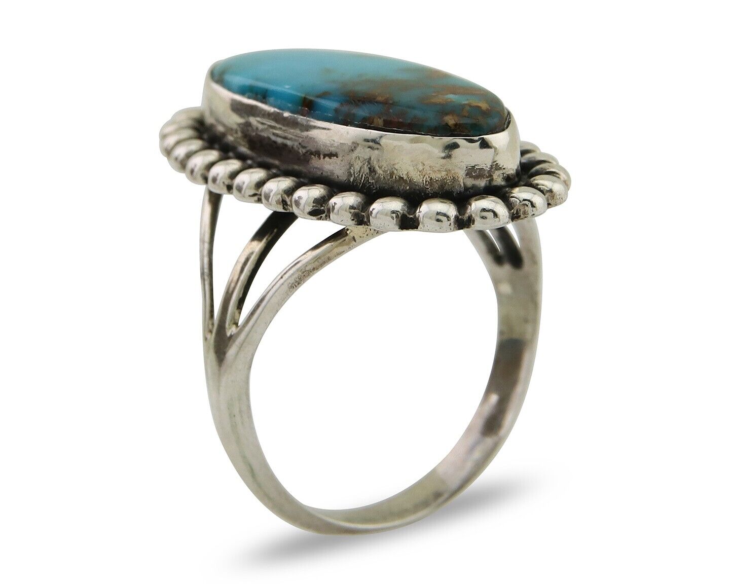 Navajo Shield Ring 925 Silver Arizona Turquoise Native Artist C.80's