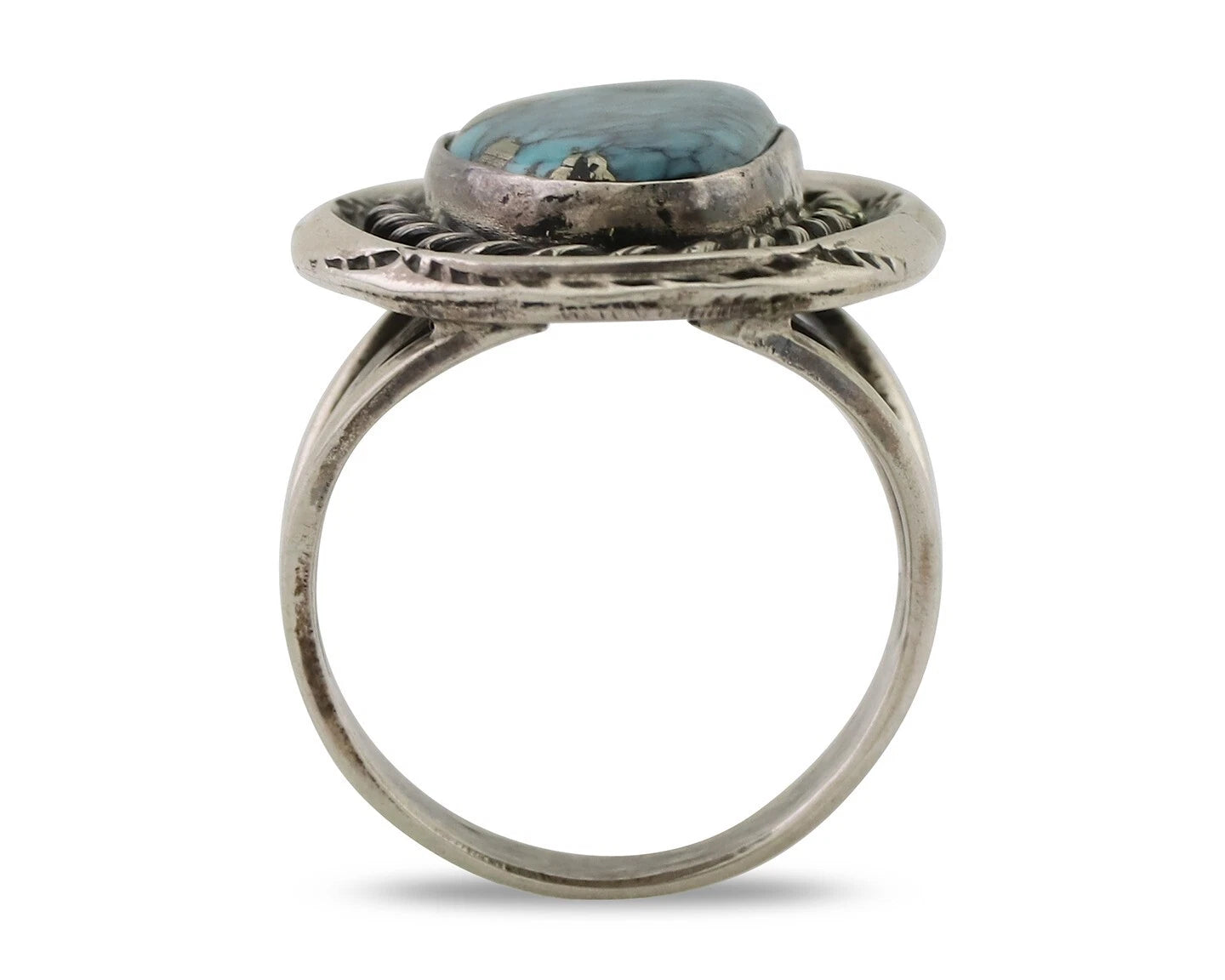 Navajo Handmade Ring 925 Silver Spiderweb Turquoise Native American Artist C.80s
