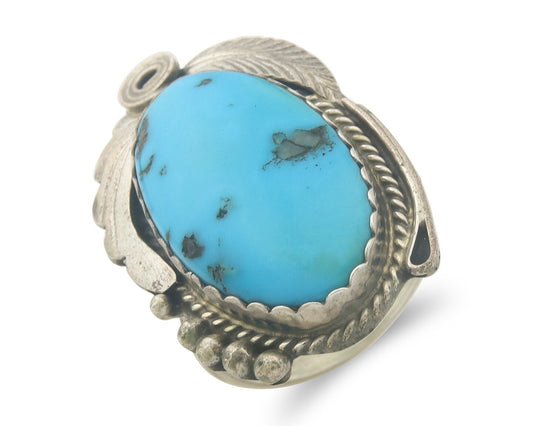 Vintage Navajo Ring 925 Sterling Authentic Turquoise Signed Justin Morris Sz 10
