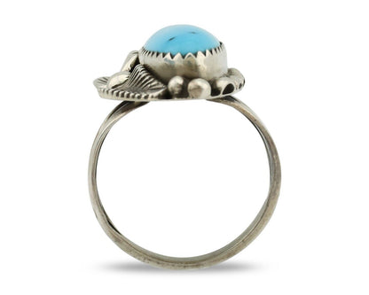 Navajo Ring 925 Silver Sleeping Beauty Turquoise Signed SC C.80's
