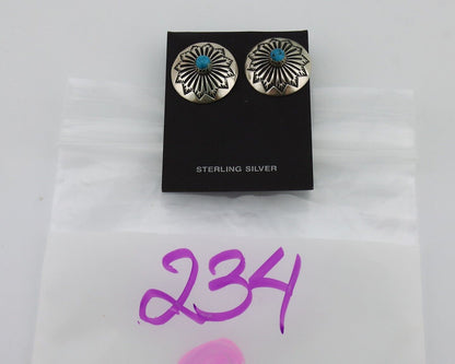 Navajo Hand Stamped Earrings 925 Silver Turquoise Native Artist C.80's