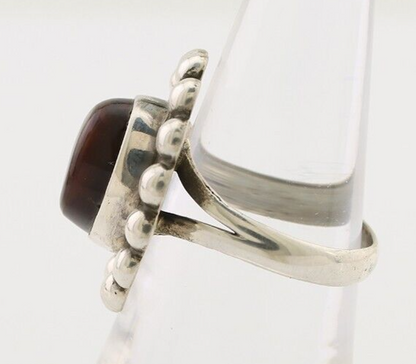 Navajo Handmade Ring 925 Silver Natural Fire Opal Native Artist Size 6.75 C.80's