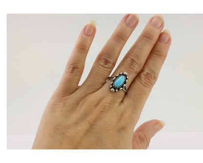 Navajo Ring 925 Silver Sleeping Beauty Turquoise Artist Signed SC C.80's