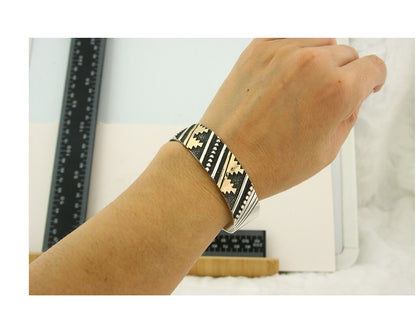 Navajo Bracelet Gold & 925 Silver Handmade 16mm Wide Artist Signed Thomas Singer