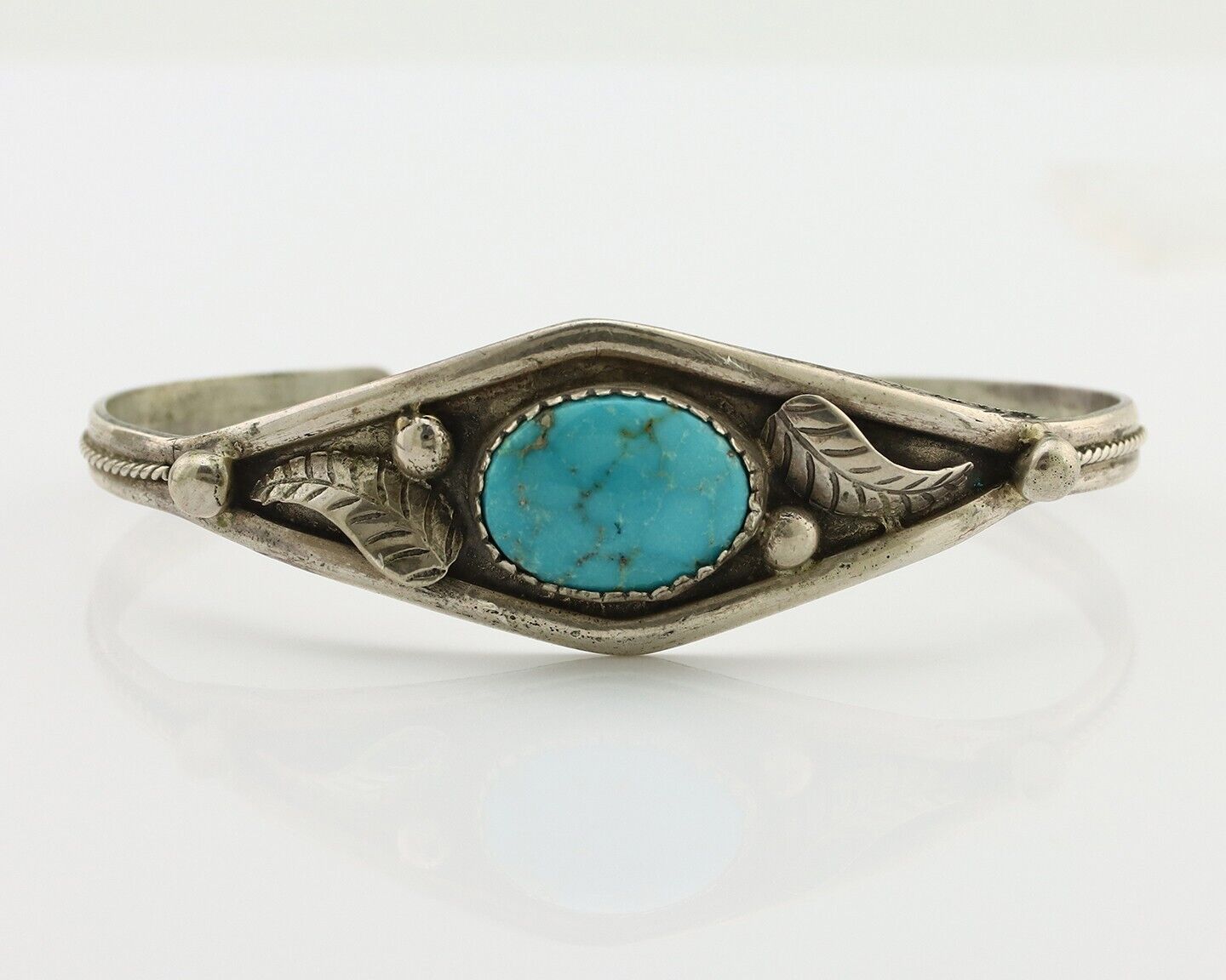 Navajo Bracelet 925 Silver Kingman Turquoise Native American Artist C.80's