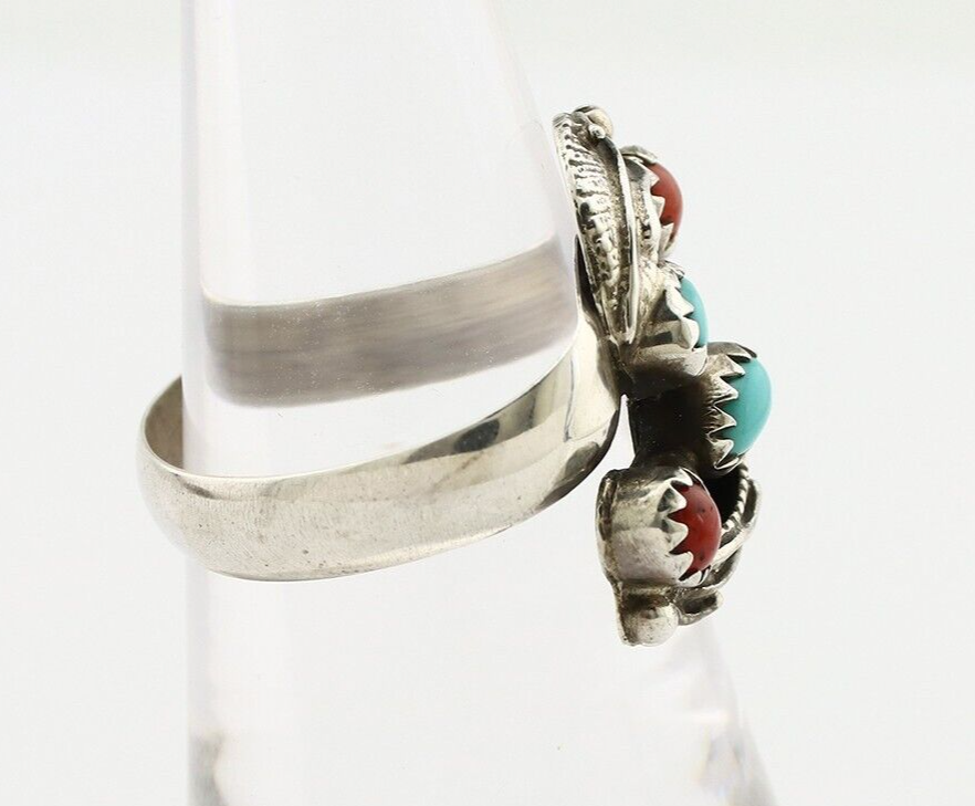 Navajo Adjustable Ring 925 Silver Turquiose & Coral Native Artist C.80's