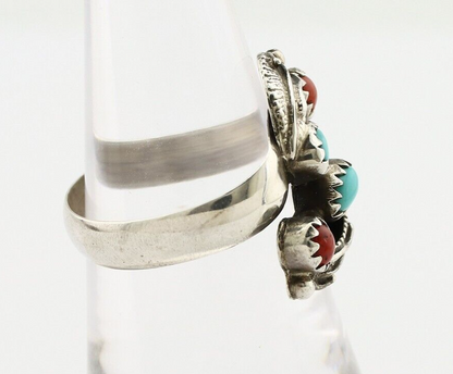 Navajo Adjustable Ring 925 Silver Turquiose & Coral Native Artist C.80's
