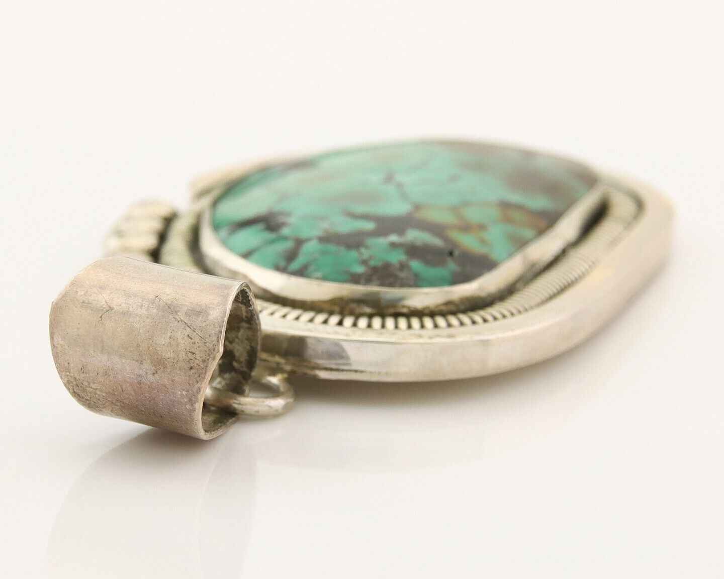 Navajo 925 Silver Pendant Turquoise Handmade Artist Signed W C.80's