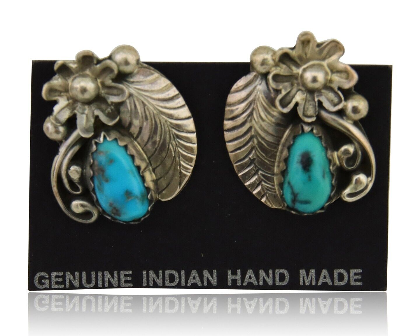 Navajo Dangle Earrings 925 Silver Natural Turquoise Native American Artist C80s
