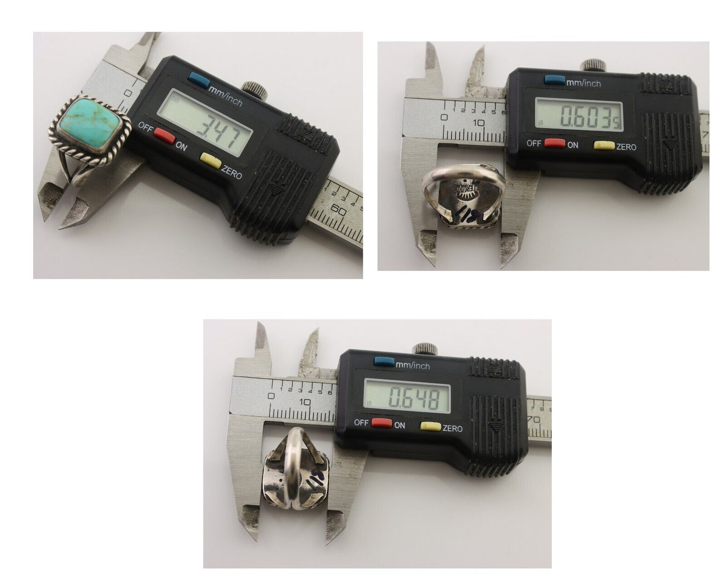 Navajo Ring 925 Silver Natural Green Turquoise Artist Signed Apache Mfg C.80's