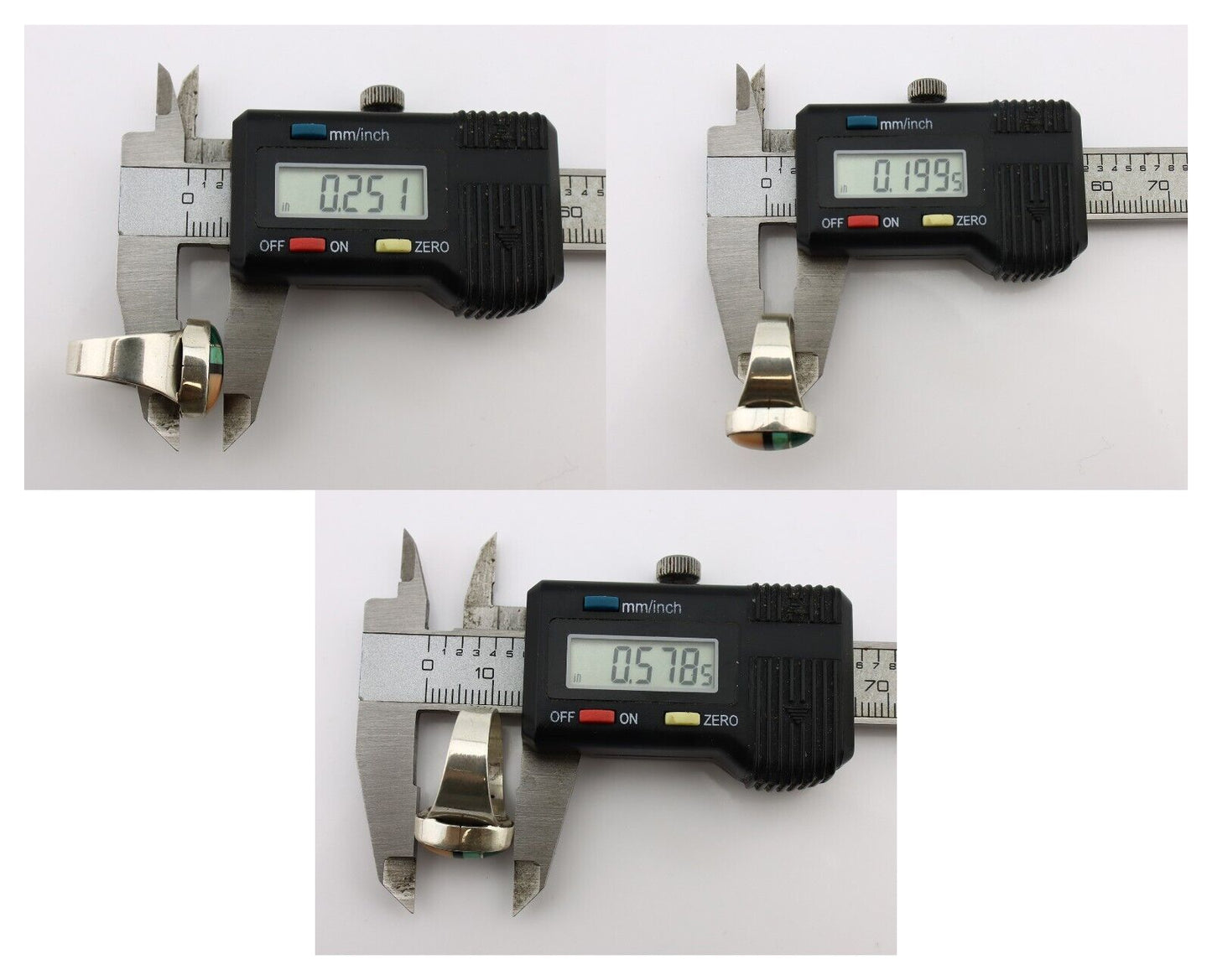 Zuni Inlaid Ring 925 Silver Mixed Natural Gemstones Native American Artist C.80s