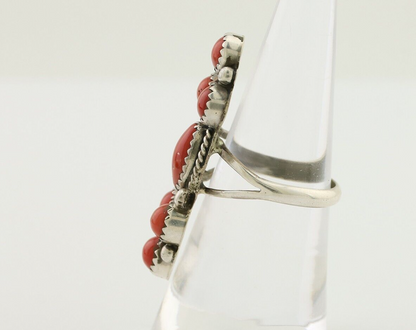 Navajo Ring 925 Silver Mediterranean Coral Native American Artist C.80's