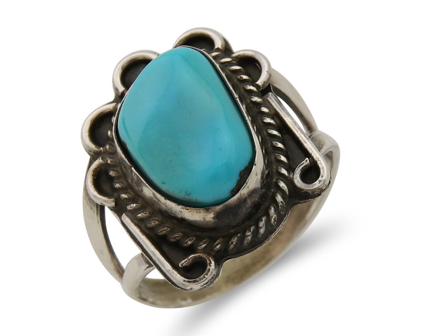 Navajo Ring 925 Sterling Silver Natural Turquoise Native American Artist C.80's