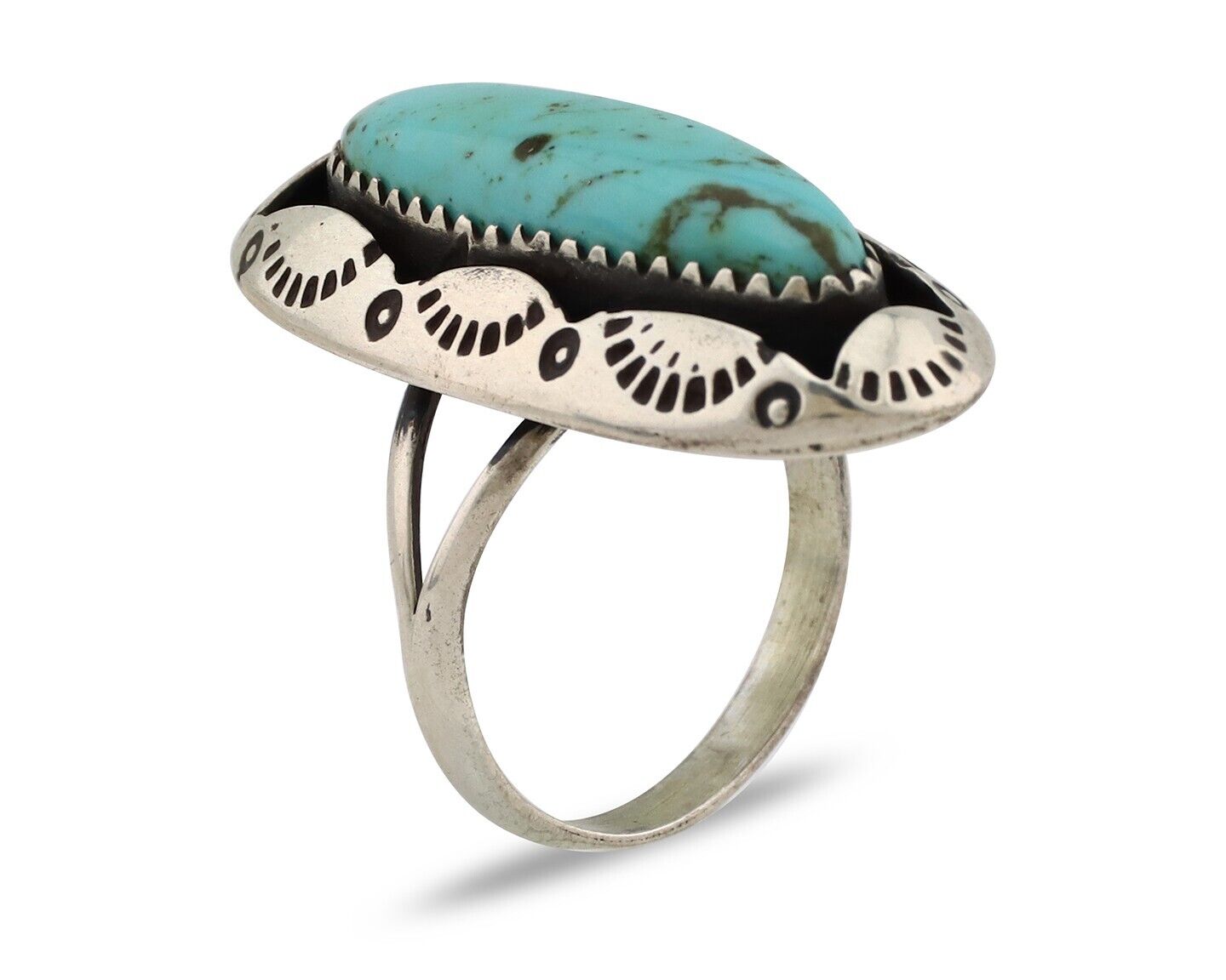 Navajo Ring 925 Silver Natural Kingman Turquoise Native American Artist C.80's