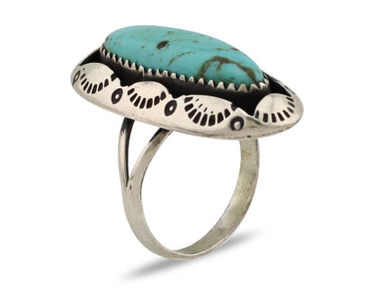 Navajo Ring 925 Silver Natural Kingman Turquoise Native American Artist C.80's