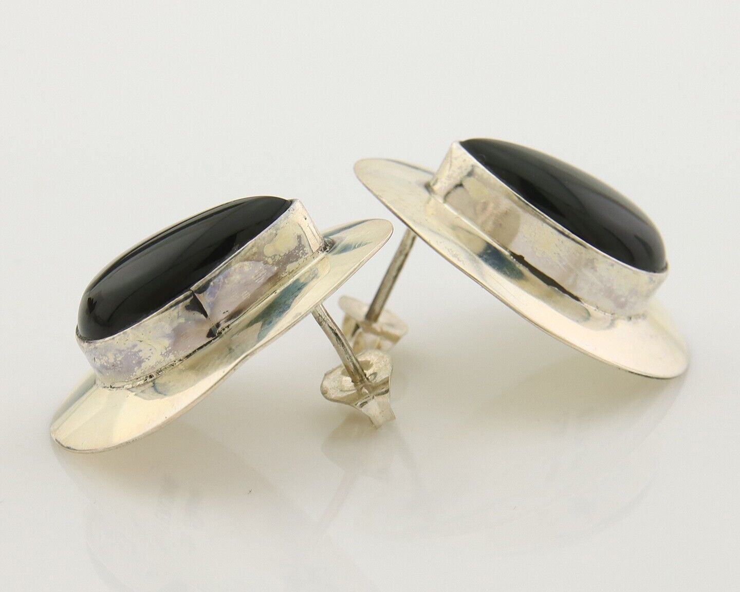 Navajo Earrings 925 Silver Handmade Natural Black Onyx Native American C.80's