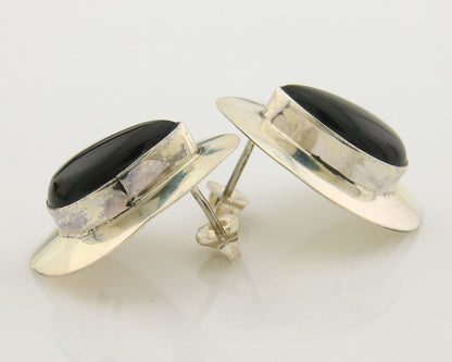 Navajo Earrings 925 Silver Handmade Natural Black Onyx Native American C.80's