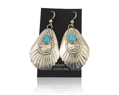 Navajo Earrings 925 Silver Turquoise Artist Signed Dean Brown C.80's