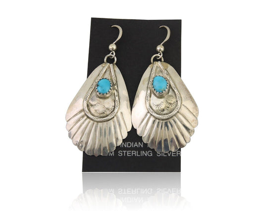 Navajo Earrings 925 Silver Turquoise Artist Signed Dean Brown C.80's