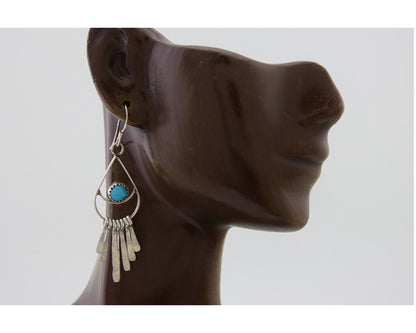 Navajo Dangle Earrings 925 Silver Natural Turquoise Artist Signed JB C.80's