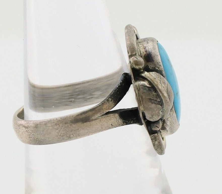 Navajo Handmade Ring 925 Silver Blue Turquoise Artist Signed RL C.80's