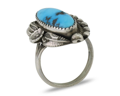 Navajo Ring 925 Silver Sleeping Beauty Turquoise Artist Signed SC C.80's