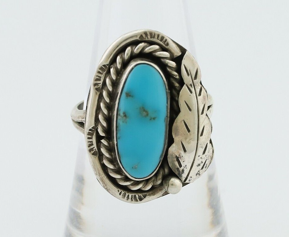 Navajo Handmade Ring 925 Silver Natural Turquoise Signed Jason Livingston C.80's