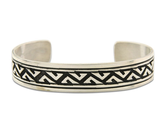 Navajo Bracelet 925 Silver Artist Signed Thomas Singer Cuff Made in the 1980's