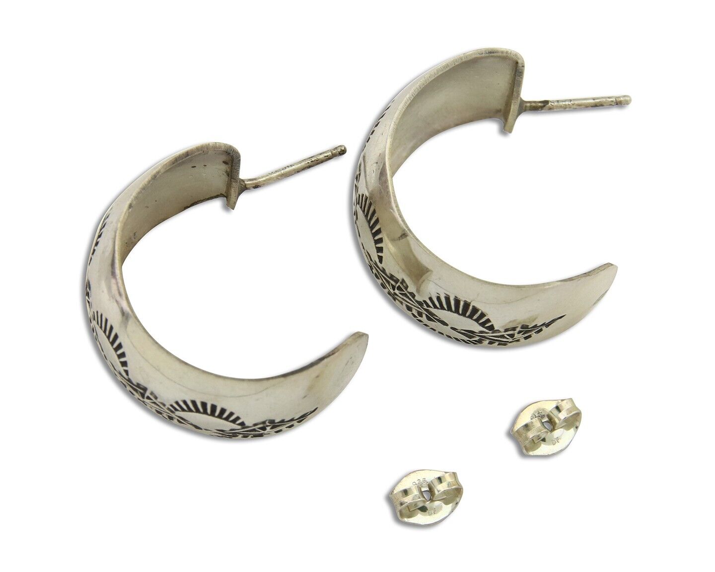 Navajo Earrings 925 Silver Half Hoop Handmade Native American Artist C.80's