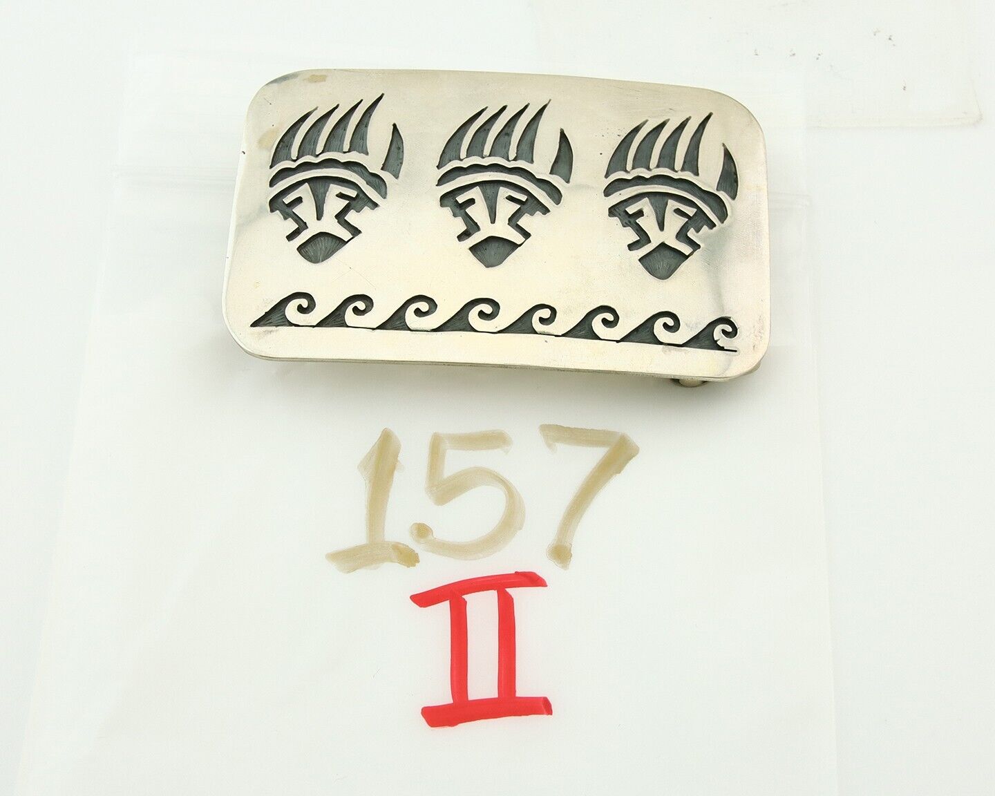 Navajo Belt Buckle 925 Sterling Silver Claw Artist Signed SC 2x3 in C.80's