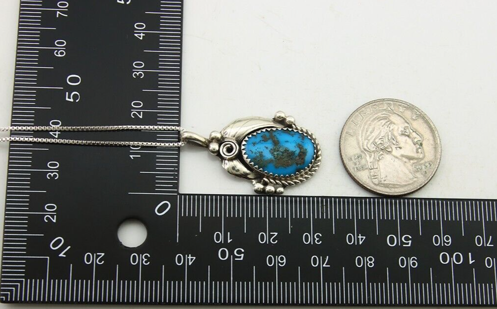 Navajo Necklace 925 Silver Natural Turquoise Artist Signed C.80's