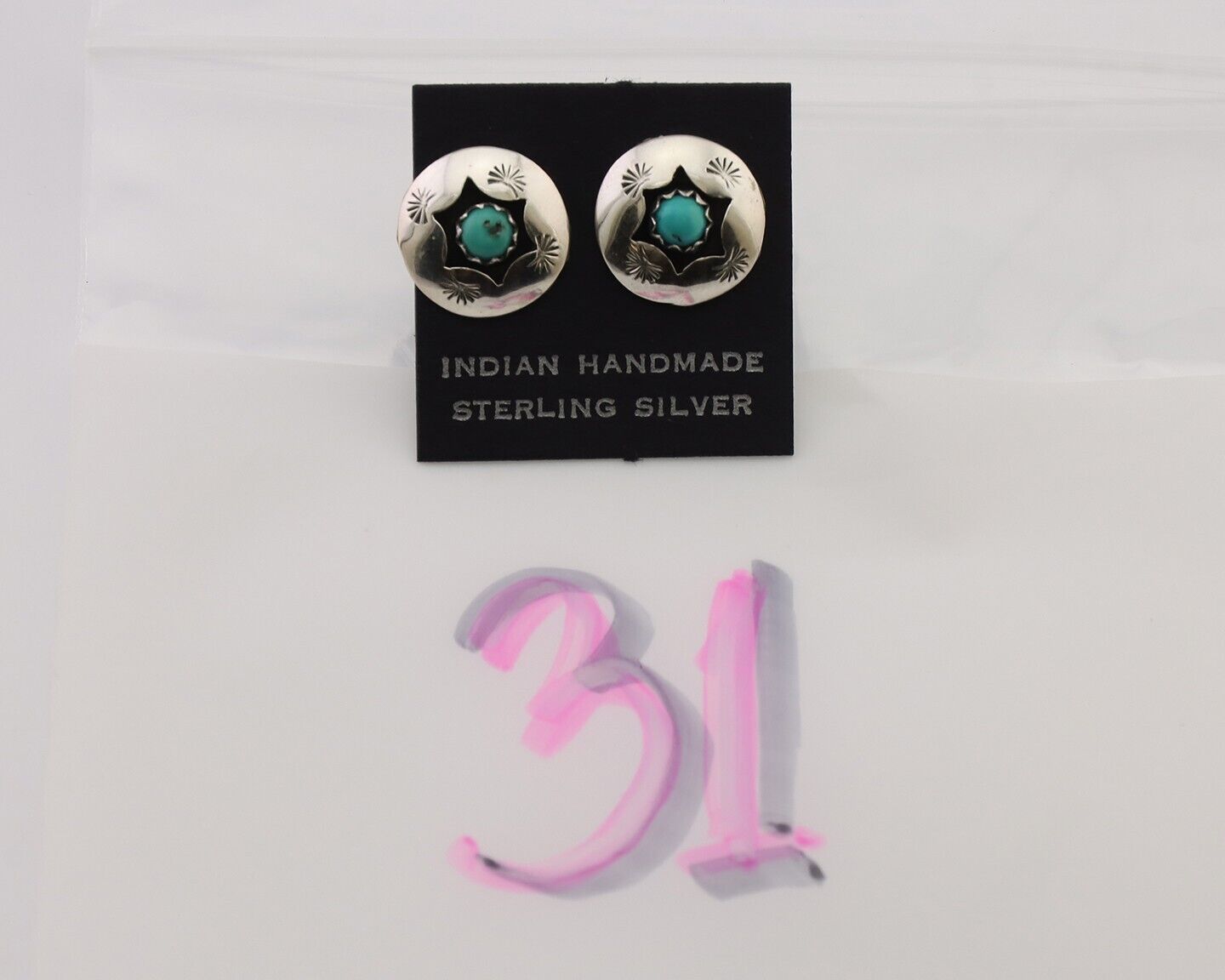 Navajo Handmade Earrings 925 Silver Natural Turquoise Native Artist C.80's