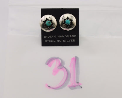 Navajo Handmade Earrings 925 Silver Natural Turquoise Native Artist C.80's