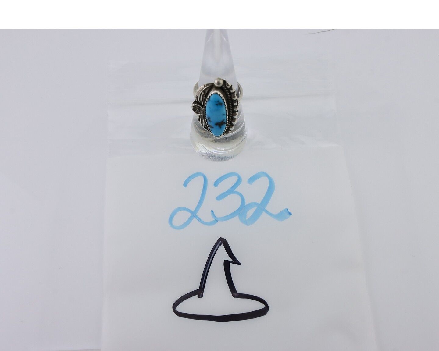 Navajo Ring 925 Silver Sleeping Beauty Turquoise Artist Signed SC C.80's
