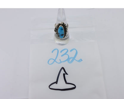 Navajo Ring 925 Silver Sleeping Beauty Turquoise Artist Signed SC C.80's
