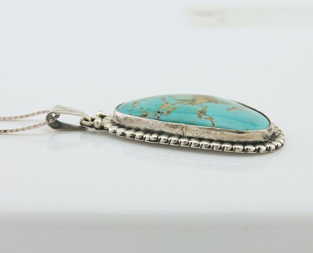 Navajo Necklace 925 Silver Natural Blue Turquoise Artist Signed M Montoya C.80's