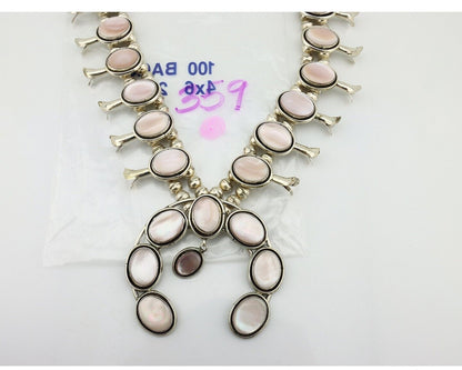 Navajo Squash Necklace 925 Silver Natural Pink Mussel Native American Artist C80