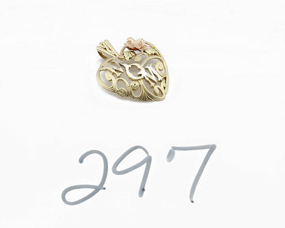 Mom Heart & Flower Yellow Rose White Gold Pendant