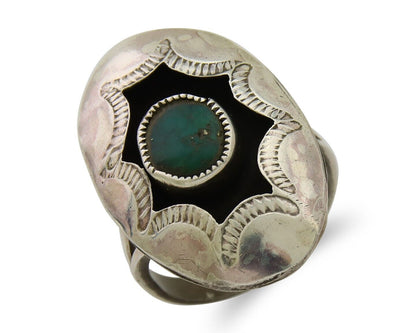Navajo Hand Stamped Ring 925 Silver Natural Turquoise Native Artist C.80's