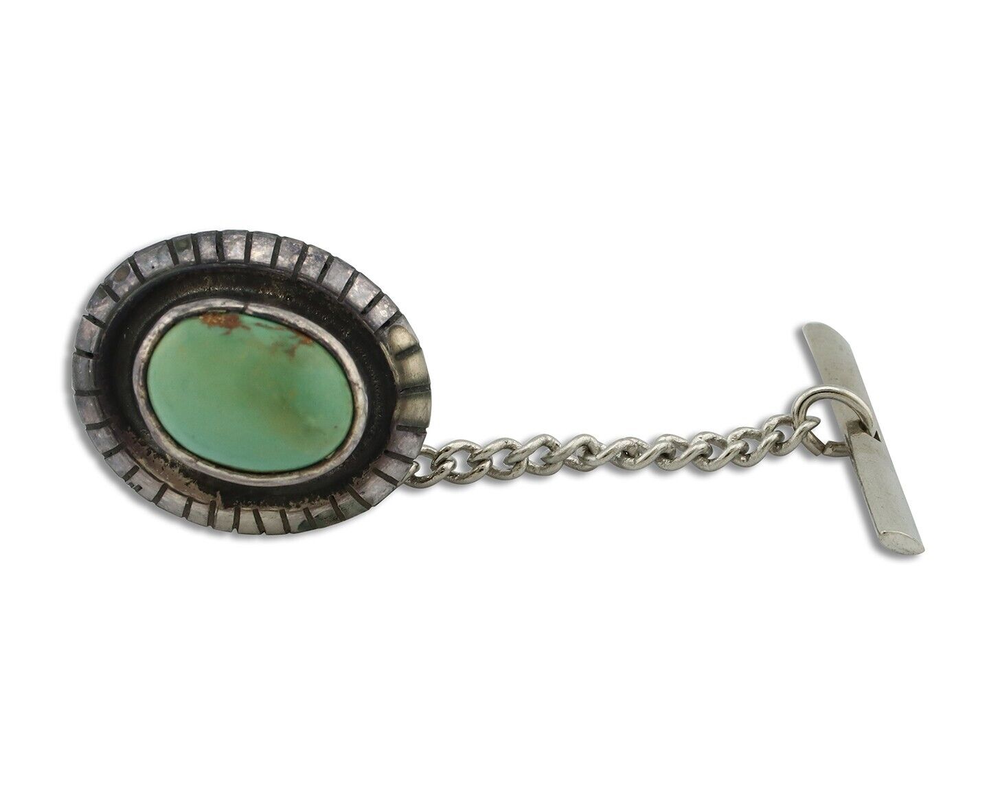 Navajo Tie Tack 925 Silver Natural Mined Turquoise Native American Artist C.80's