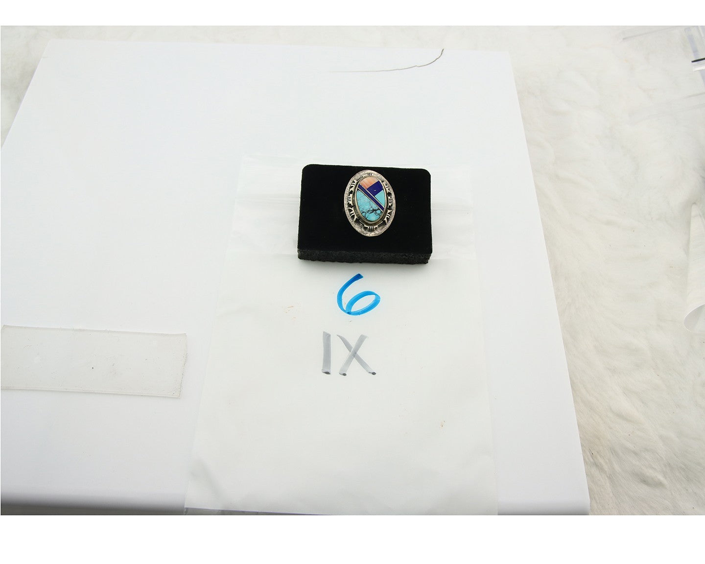 Navajo Tiwa Ring Sterling Silver Gemstone Vintage Native American Artist Sz 7.5