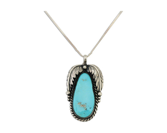 Navajo Pendant 925 Silver Natural Blue Turquoise Native American Artist C.90s
