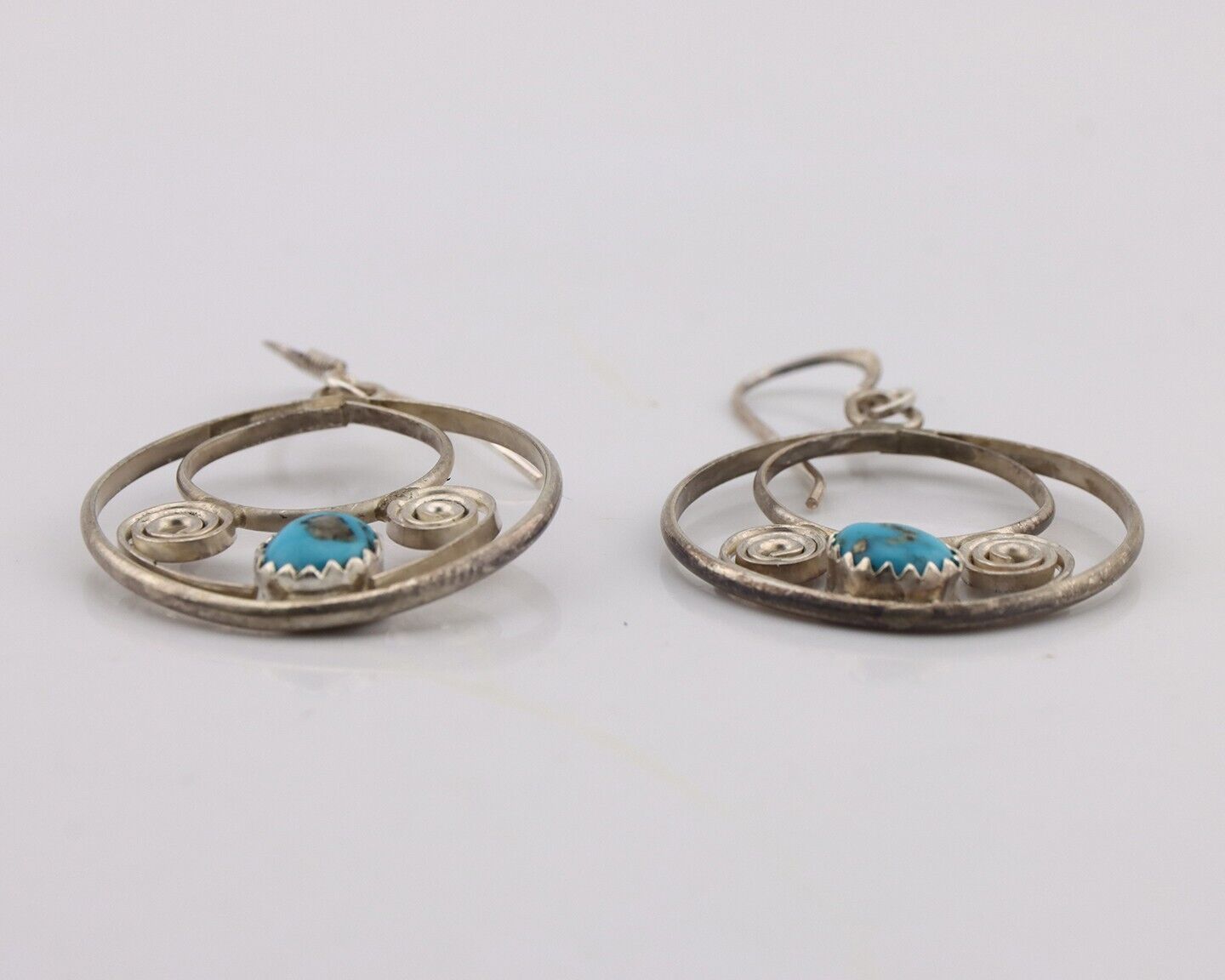 Navajo Dangle Handmade Earrings 925 Silver Blue Turquoise Native Artist C.80's