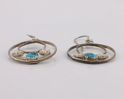 Navajo Dangle Handmade Earrings 925 Silver Blue Turquoise Native Artist C.80's
