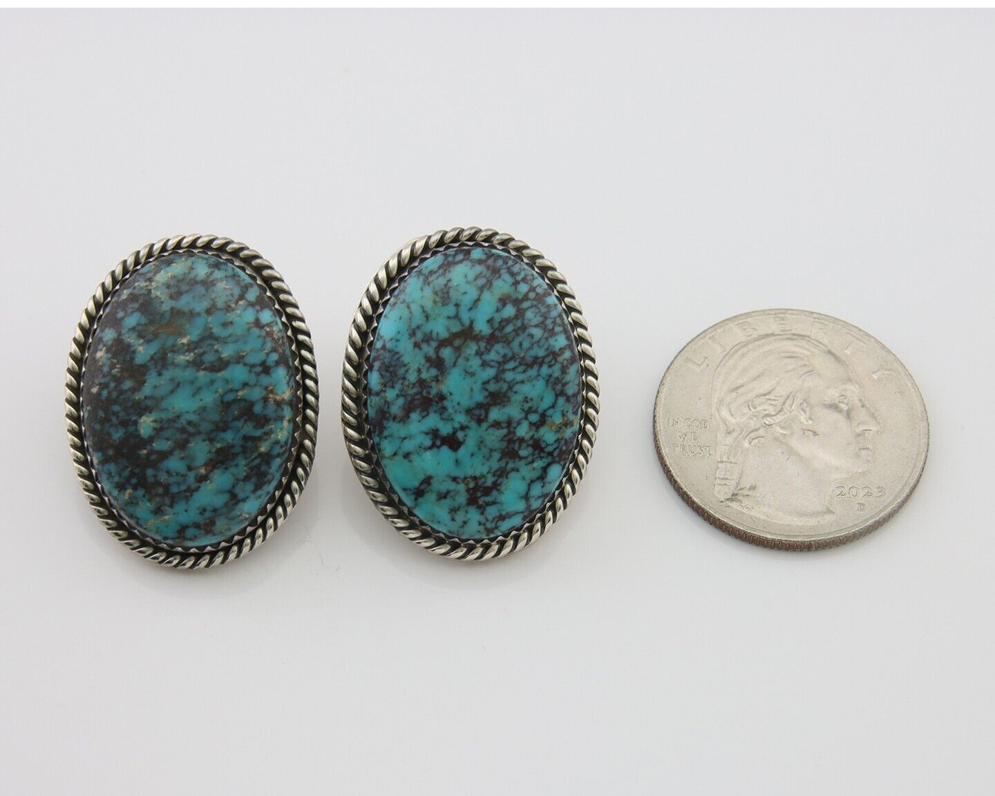 Navajo Earrings 925 Silver Blue Diamond Turquoise Signed Running Bear C.80's