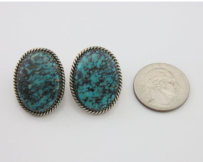 Navajo Earrings 925 Silver Blue Diamond Turquoise Signed Running Bear C.80's
