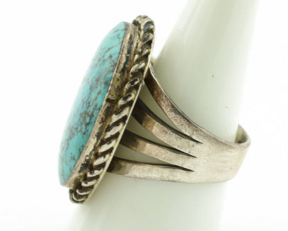 Navajo Ring .925 Silver Blue Spiderweb Turquoise Signed LD C.1980's